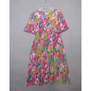 Go Softly Patio House Dress Small Floral Colorful Muu Muu Pockets‎ Relaxed Flowy